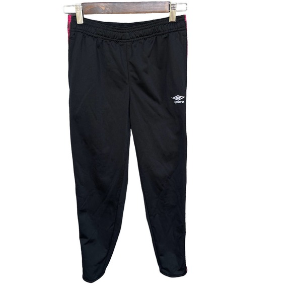 Umbro Track Pants Girls Large 10/12 Black Pink Drawstring Soccer - Picture 2 of 11